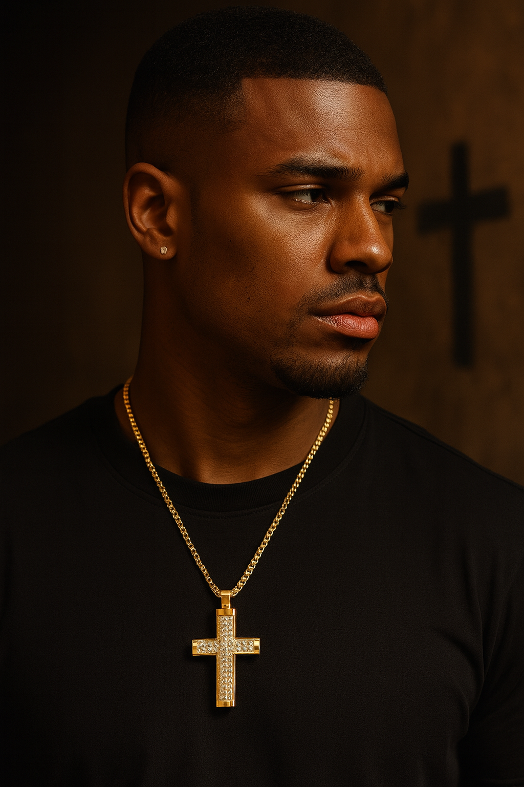 Collier croix entièrement serti de zircon en acier inoxydable – Imperméable et hypoallergénique