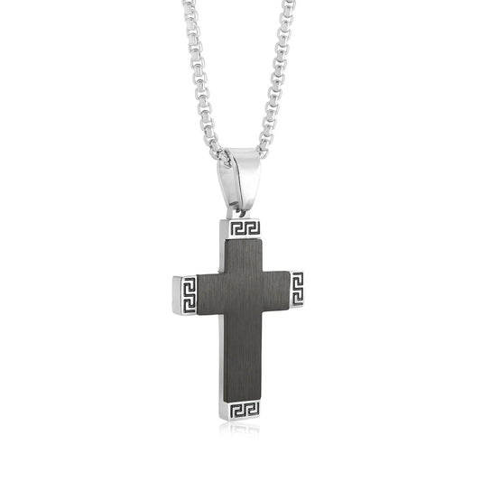 Greek Edge Jesus Cross Necklace - Premium Stainless Steel Chain