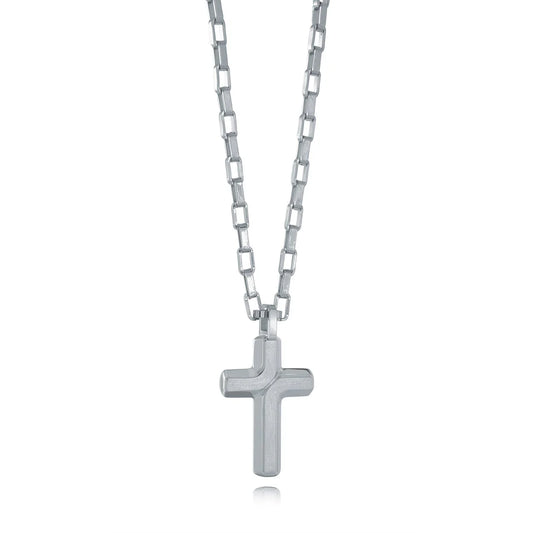 Collier croix pour femme en acier inoxydable – Chaîne de 50 cm, plaqué or 14 carats ou argent