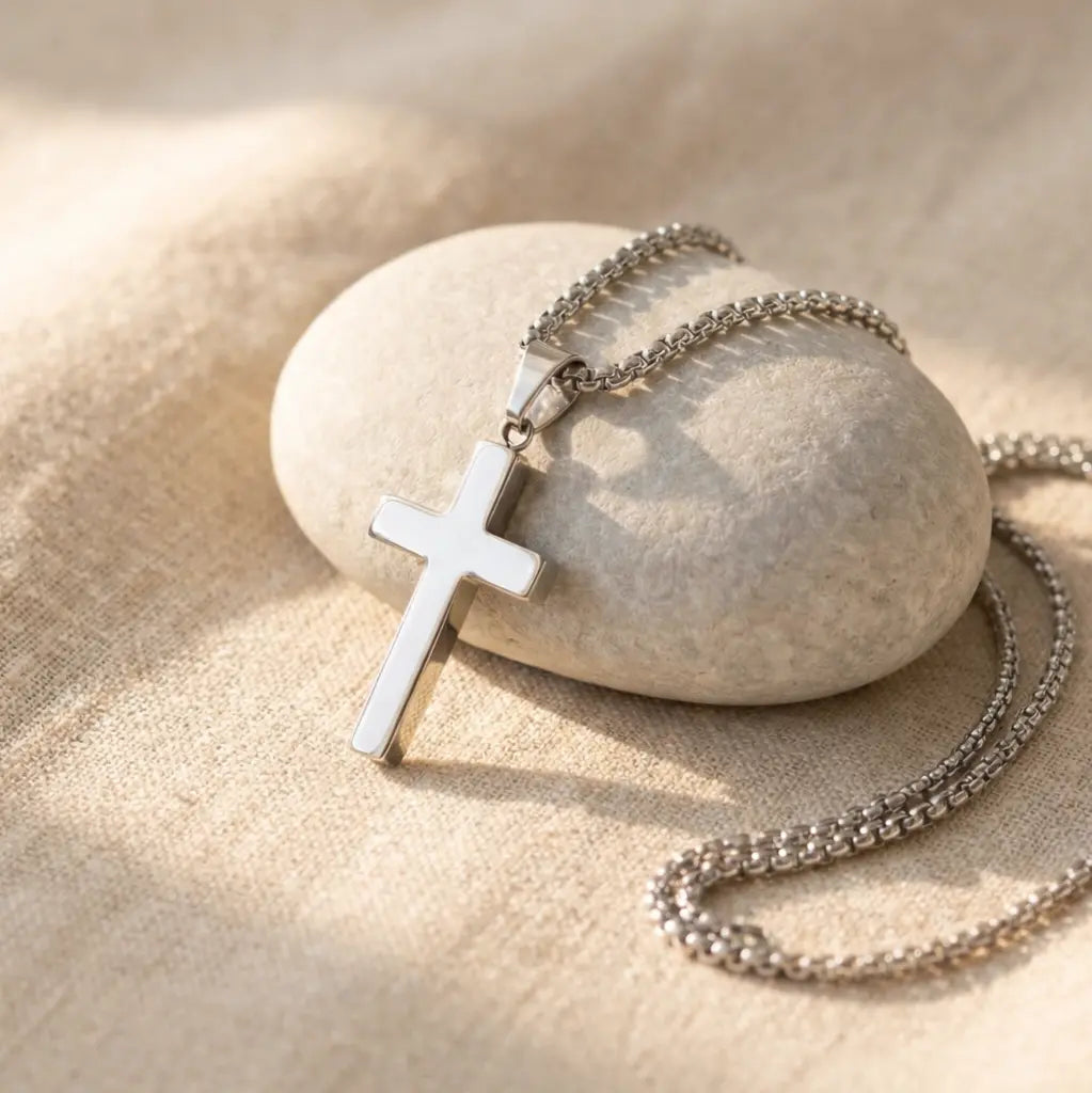 Classic Jesus Cross Necklace | 16” + 2” Stainless Steel Chain Gospel Selections