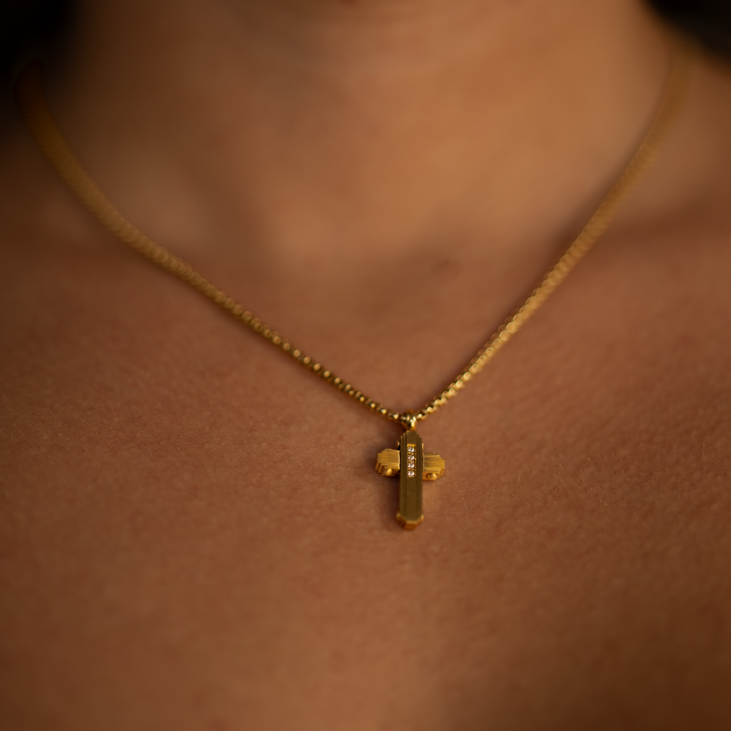 Small Christian Cross Necklace 4 CZ | 18" Chain, 14k Gold or Silver