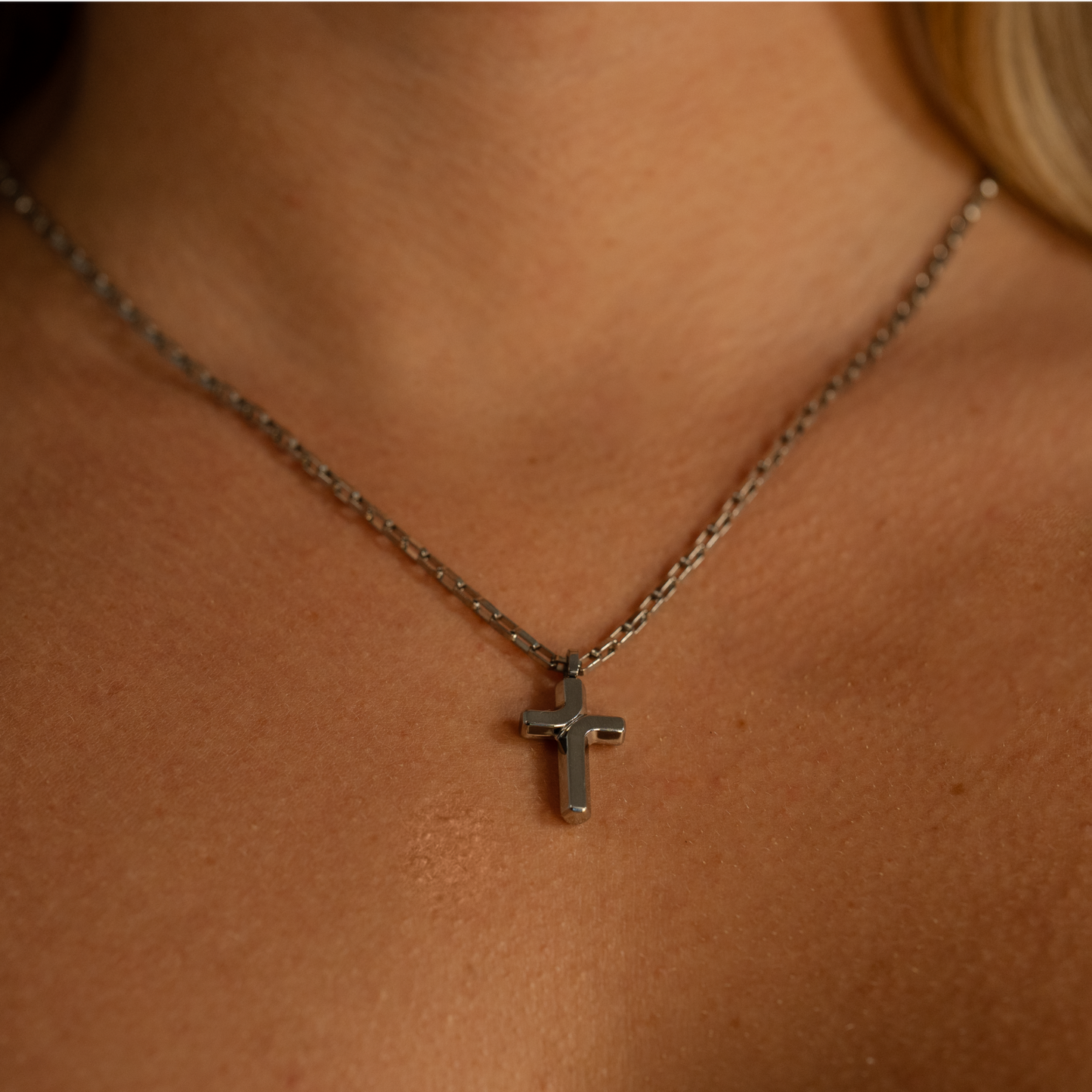 Women’s Stainless Steel Cross Necklace – 20" Chain, 14k Gold Brushed or Silver