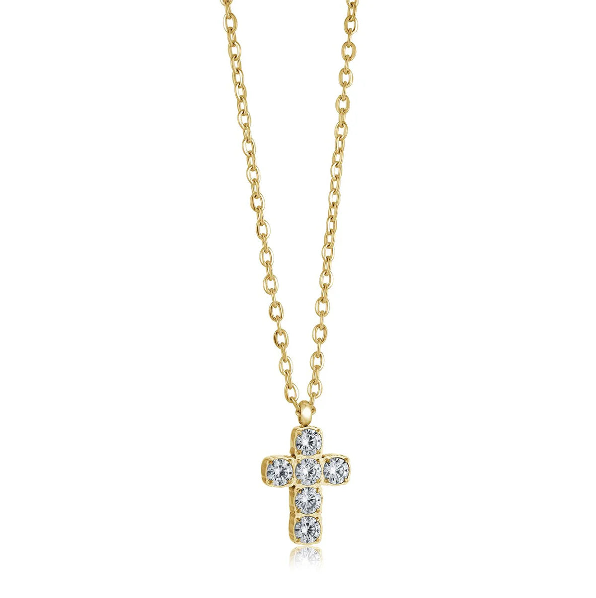 Small Cross Necklace with CZ stones - 316L Stainless Steel Chain