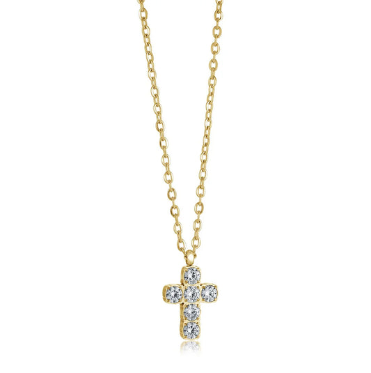 Small Cross Necklace with CZ stones - 316L Stainless Steel Chain