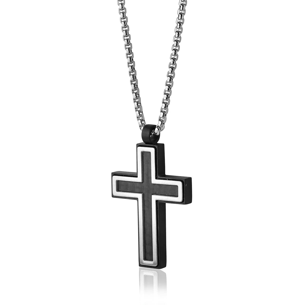 Collier croix pour homme - Chaîne en acier inoxydable de qualité supérieure et fibre de carbone