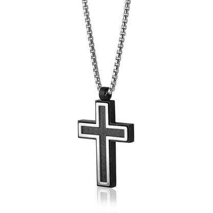 Collier croix pour homme - Chaîne en acier inoxydable de qualité supérieure et fibre de carbone