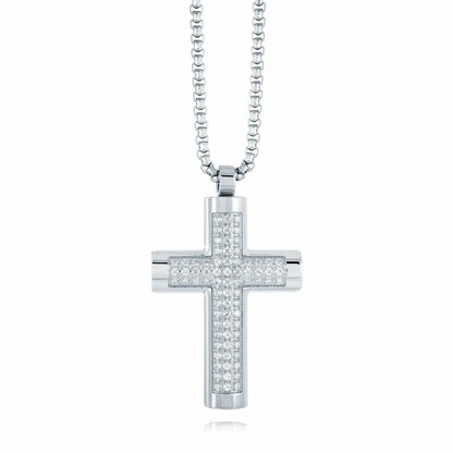 Silver cross pendant necklace with clear stones, Stainless steel cross necklace, stainless steel pendant, stainless steel cross chain