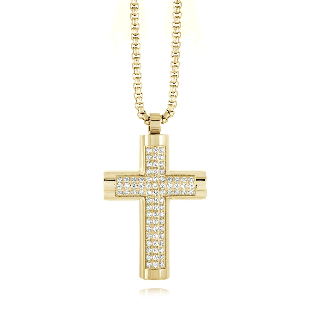 Gold cross necklace with diamonds, Stainless steel cross necklace, stainless steel pendant, stainless steel cross chain