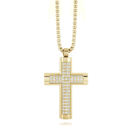 Gold cross necklace with diamonds, Stainless steel cross necklace, stainless steel pendant, stainless steel cross chain