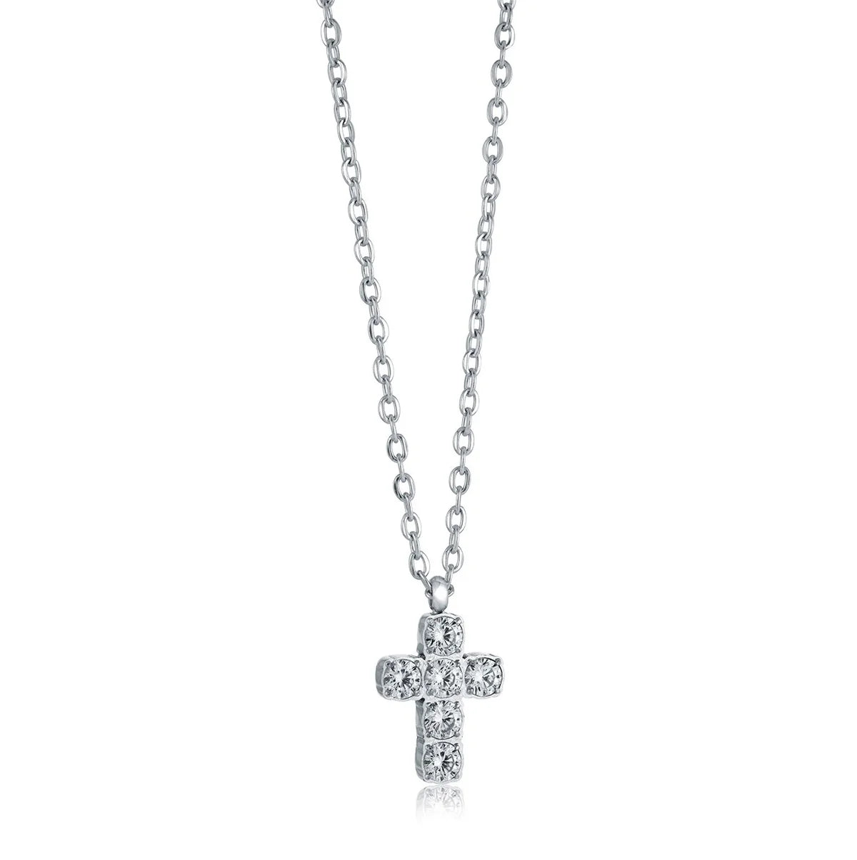Small Cross Necklace with CZ stones - 316L Stainless Steel Chain