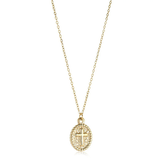 Jesus Cross Oval Pendant - Premium 316L Stainless Steel Chain
