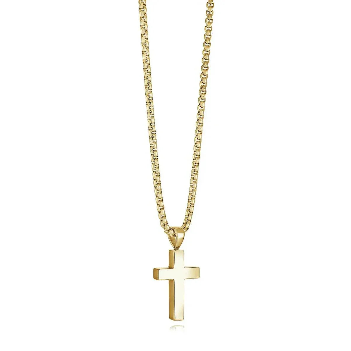 Classic Jesus cross necklace for women with polished 14K gold plated stainless steel chain, faith-inspired Christian jewelry Canada