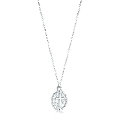 Silver Jesus Cross Pendant with oval stainless steel chain necklace for women