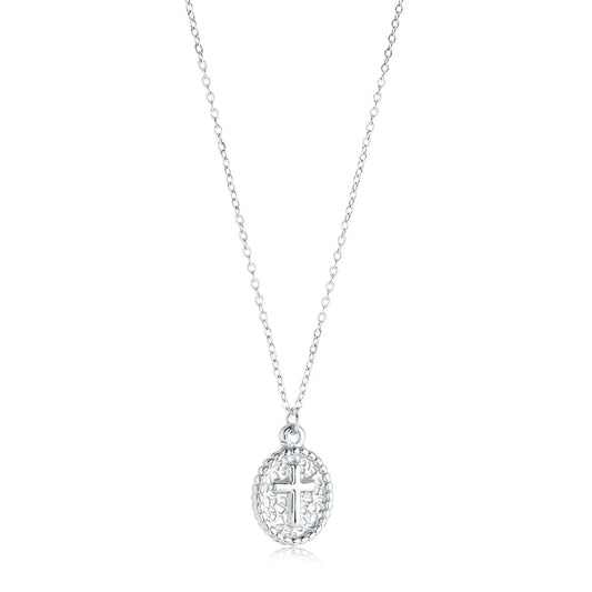 Jesus Cross Oval Pendant - Premium 316L Stainless Steel Chain