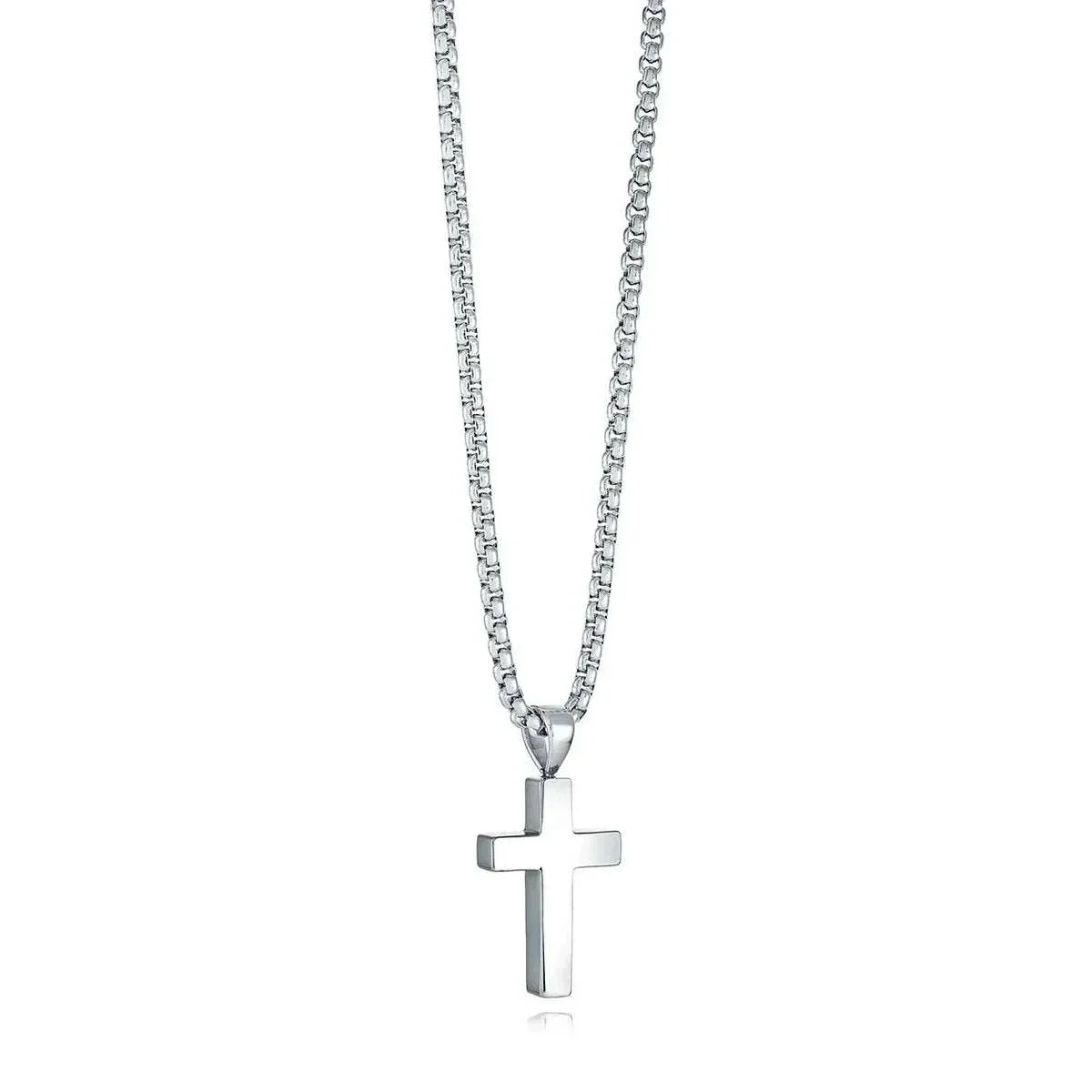 Elegant brushed-polished silver Jesus cross necklace for women with 316L stainless steel chain, durable Christian faith jewelry