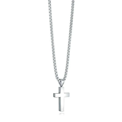 Elegant brushed-polished silver Jesus cross necklace for women with 316L stainless steel chain, durable Christian faith jewelry