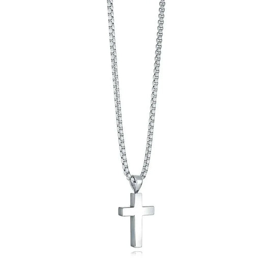 Elegant brushed-polished silver Jesus cross necklace for women with 316L stainless steel chain, durable Christian faith jewelry