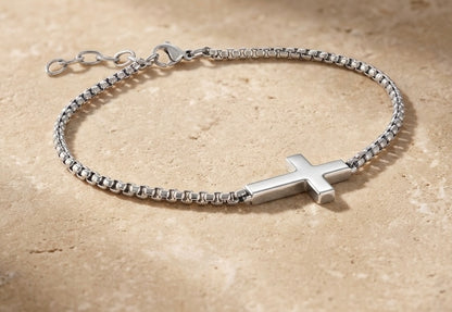 14K Gold or Silver Cross Bracelet – 7.5+1" Box Chain, Premium Stainless Steel, Christian Jewelry