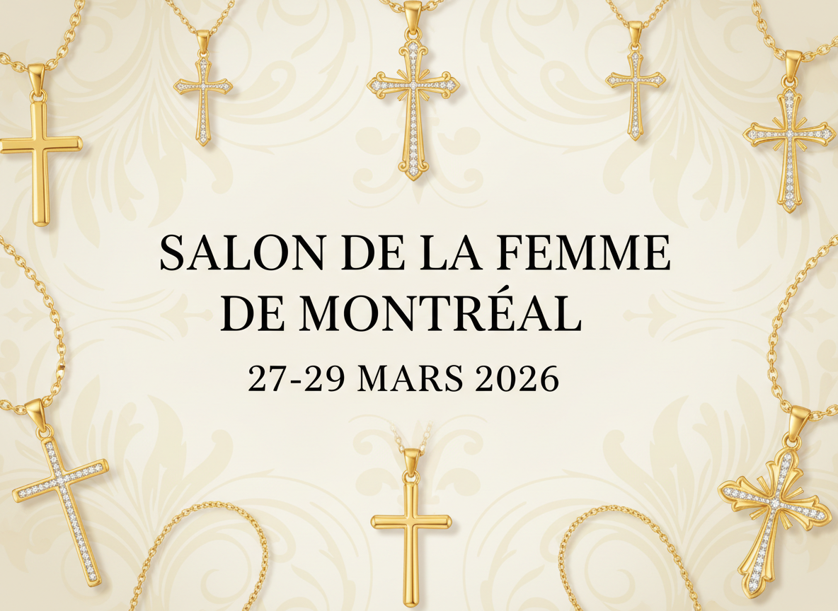 Gospel Selections booth at Le Salon de la Femme 2026 in Montreal – premium Christian jewelry, faith-inspired necklaces, Canadian brand event
