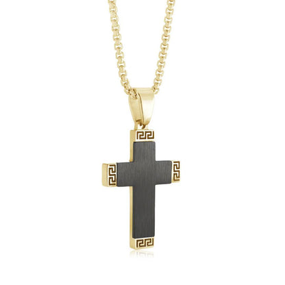 Greek Edge Jesus Cross Necklace - Premium Stainless Steel Chain