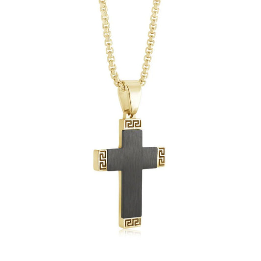 Greek Edge Jesus Cross Necklace - Premium Stainless Steel Chain