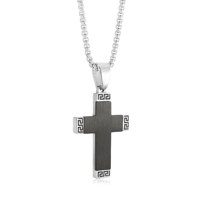 Greek Edge Jesus Cross Necklace - Premium Stainless Steel Chain