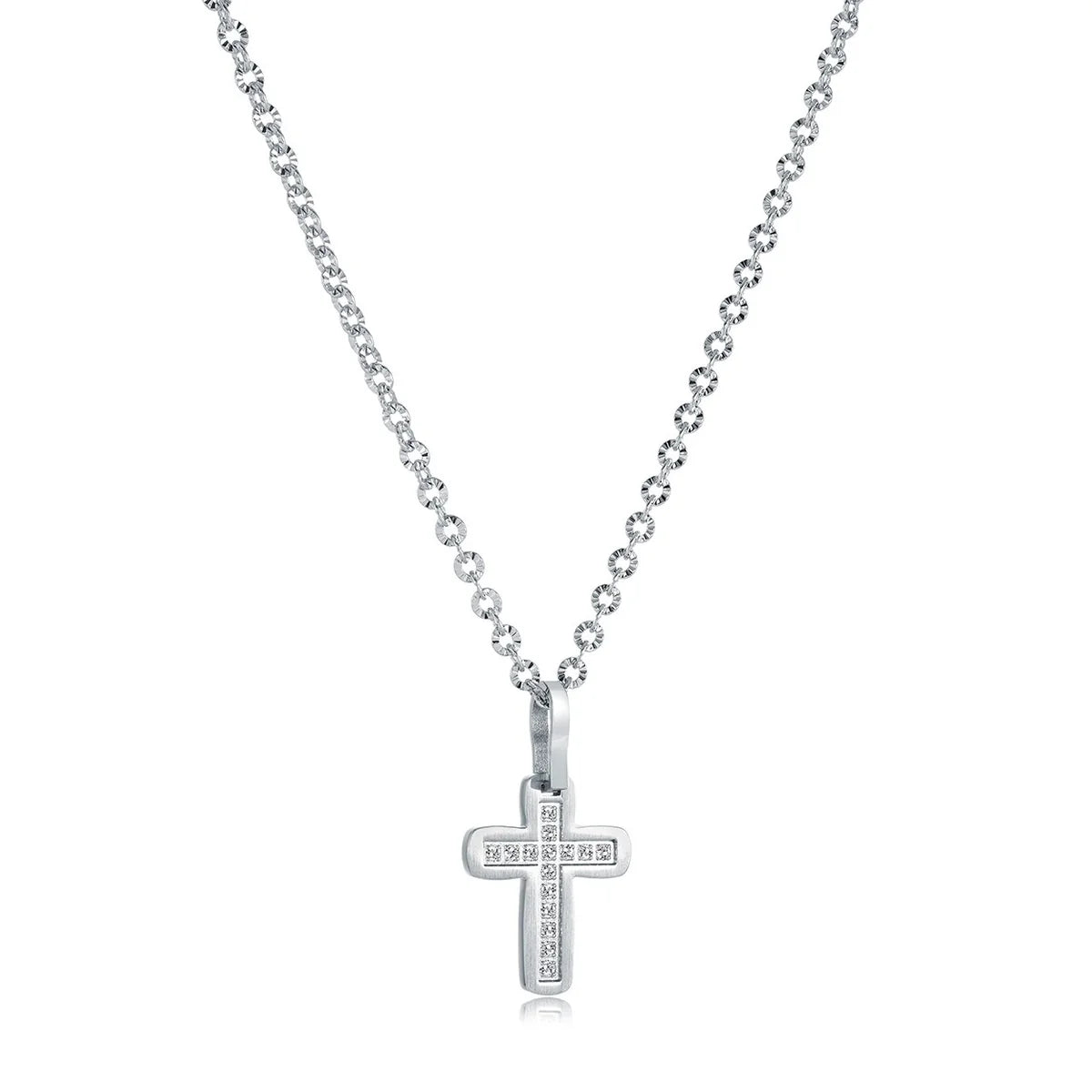 Brushed Gold Cross with CZ Necklace - Premium 316L Stainless Steel Chain