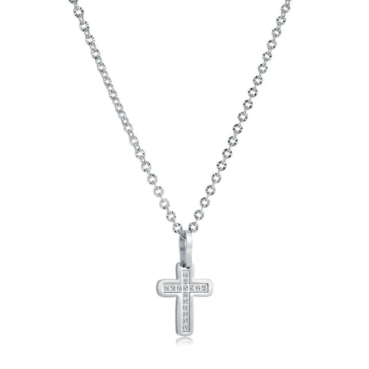 Brushed Gold Cross with CZ Necklace - Premium 316L Stainless Steel Chain