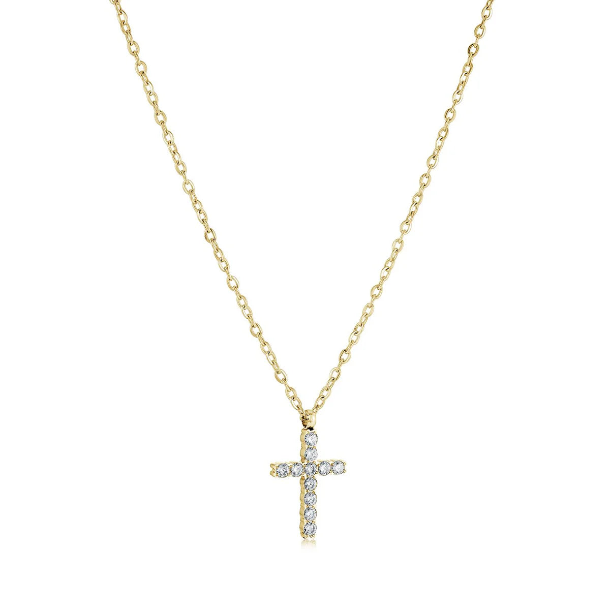 Classic Stainless Steel Cross Necklace with CZ - Premium 316L