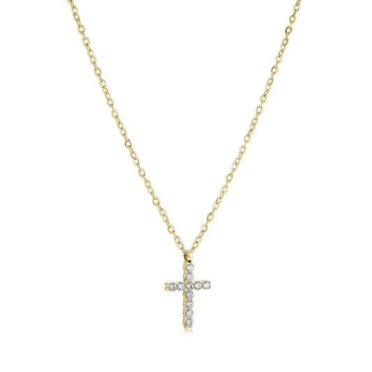 Classic Stainless Steel Cross Necklace with CZ - Premium 316L