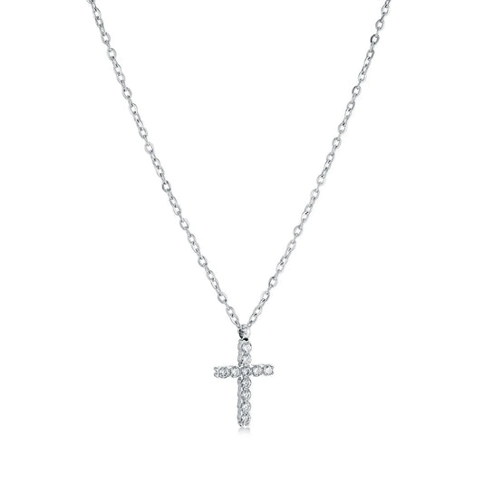 Classic Stainless Steel Cross Necklace with CZ - Premium 316L