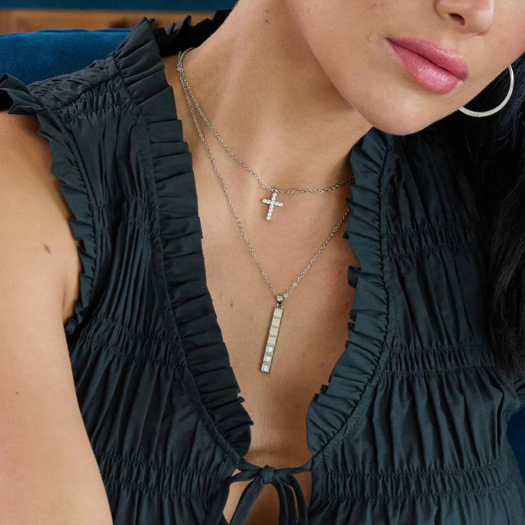 Classic Stainless Steel Cross Necklace with CZ - Premium 316L