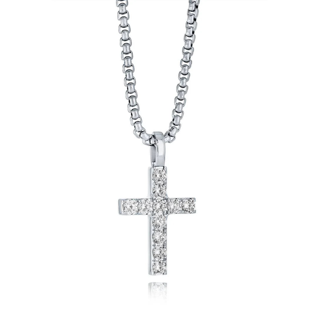 Classic Jesus Cross Necklace - CZ 3mm Premium Stainless Steel