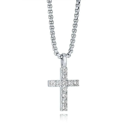 Classic Jesus Cross Necklace with sparkling cubic zirconia on stainless steel chain