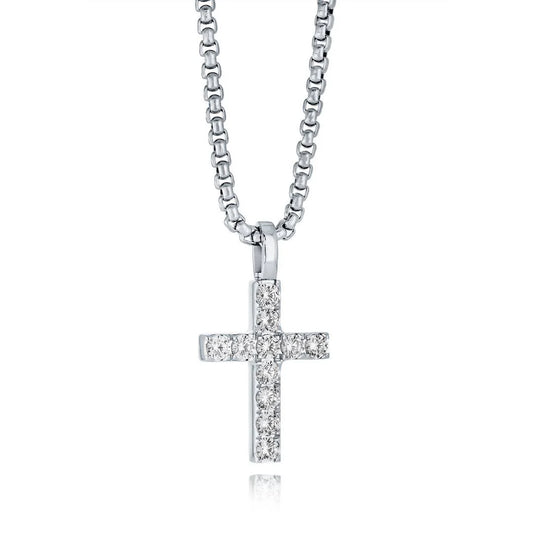 Classic Jesus Cross Necklace - CZ 3mm Premium Stainless Steel