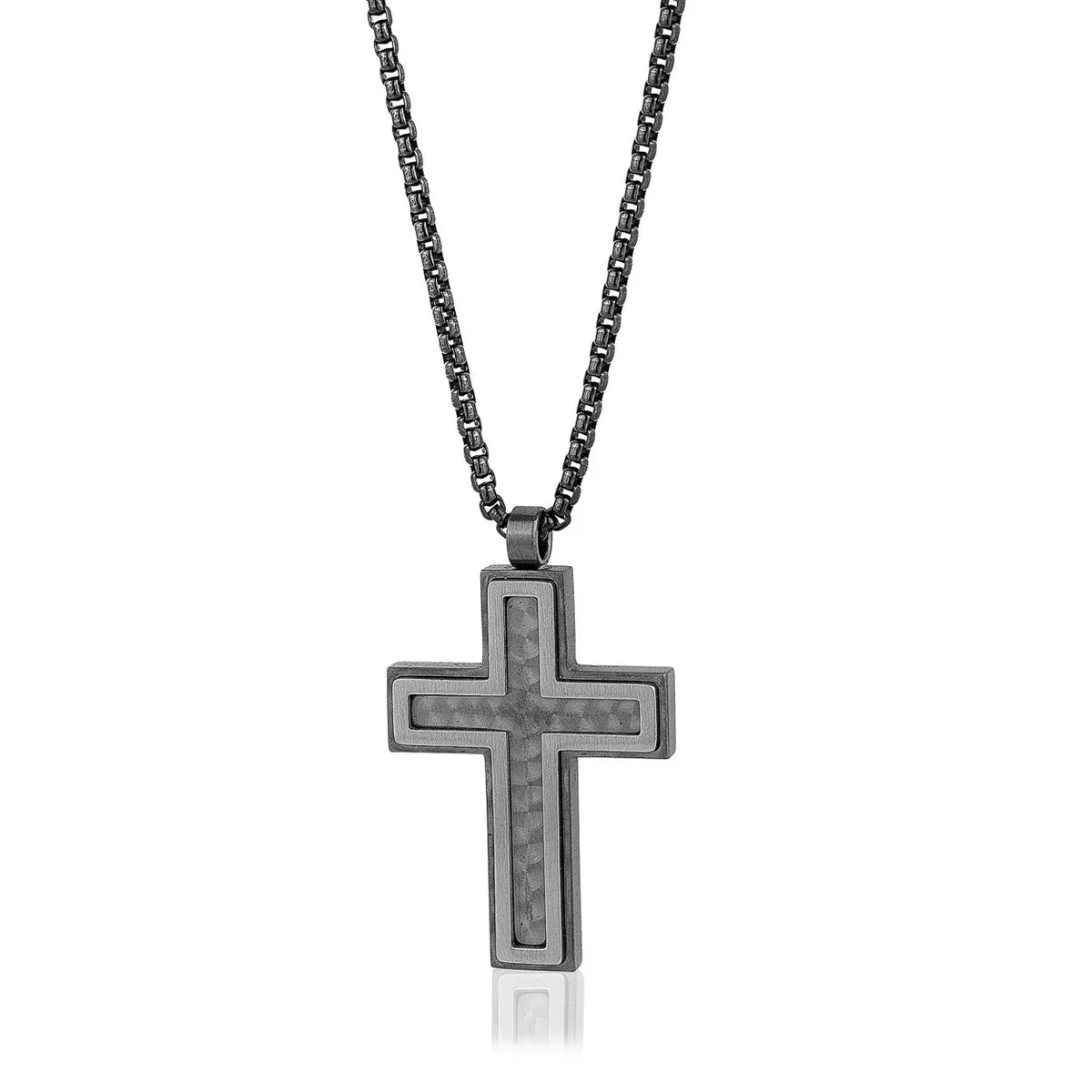 Collier croix pour homme - Chaîne en acier inoxydable de qualité supérieure et fibre de carbone