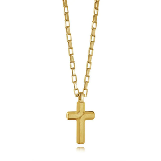 Collier croix pour femme en acier inoxydable – Chaîne de 50 cm, plaqué or 14 carats ou argent