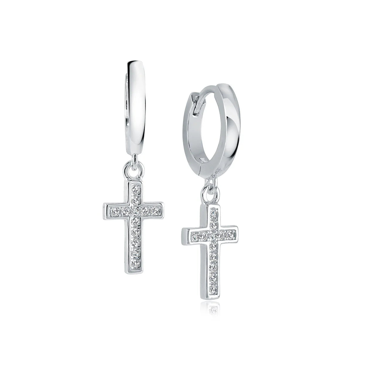 Boucles d'oreilles pendantes en forme de croix – Zirconium blanc, acier inoxydable plaqué or 14 carats ou argent, Bijoux chrétiens Canada