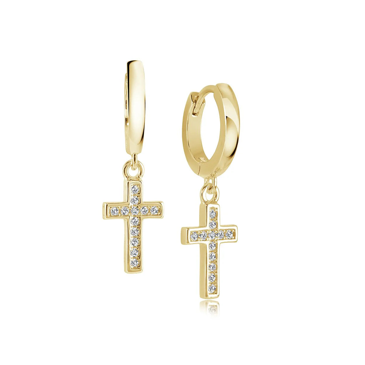 Boucles d'oreilles pendantes en forme de croix – Zirconium blanc, acier inoxydable plaqué or 14 carats ou argent, Bijoux chrétiens Canada