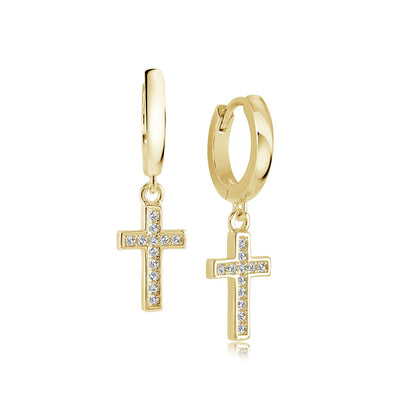 Boucles d'oreilles pendantes en forme de croix – Zirconium blanc, acier inoxydable plaqué or 14 carats ou argent, Bijoux chrétiens Canada