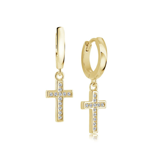 Boucles d'oreilles pendantes en forme de croix – Zirconium blanc, acier inoxydable plaqué or 14 carats ou argent, Bijoux chrétiens Canada
