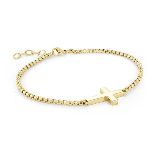 14K Gold or Silver Cross Bracelet – 7.5+1" Box Chain, Premium Stainless Steel, Christian Jewelry Canada