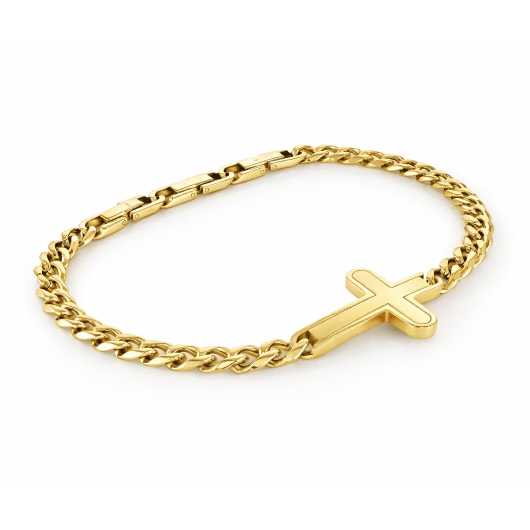 Bracciale a catena a maglie forzate incrociate | 7.5"+1" Acciaio inossidabile Oro, Argento e Brunito
