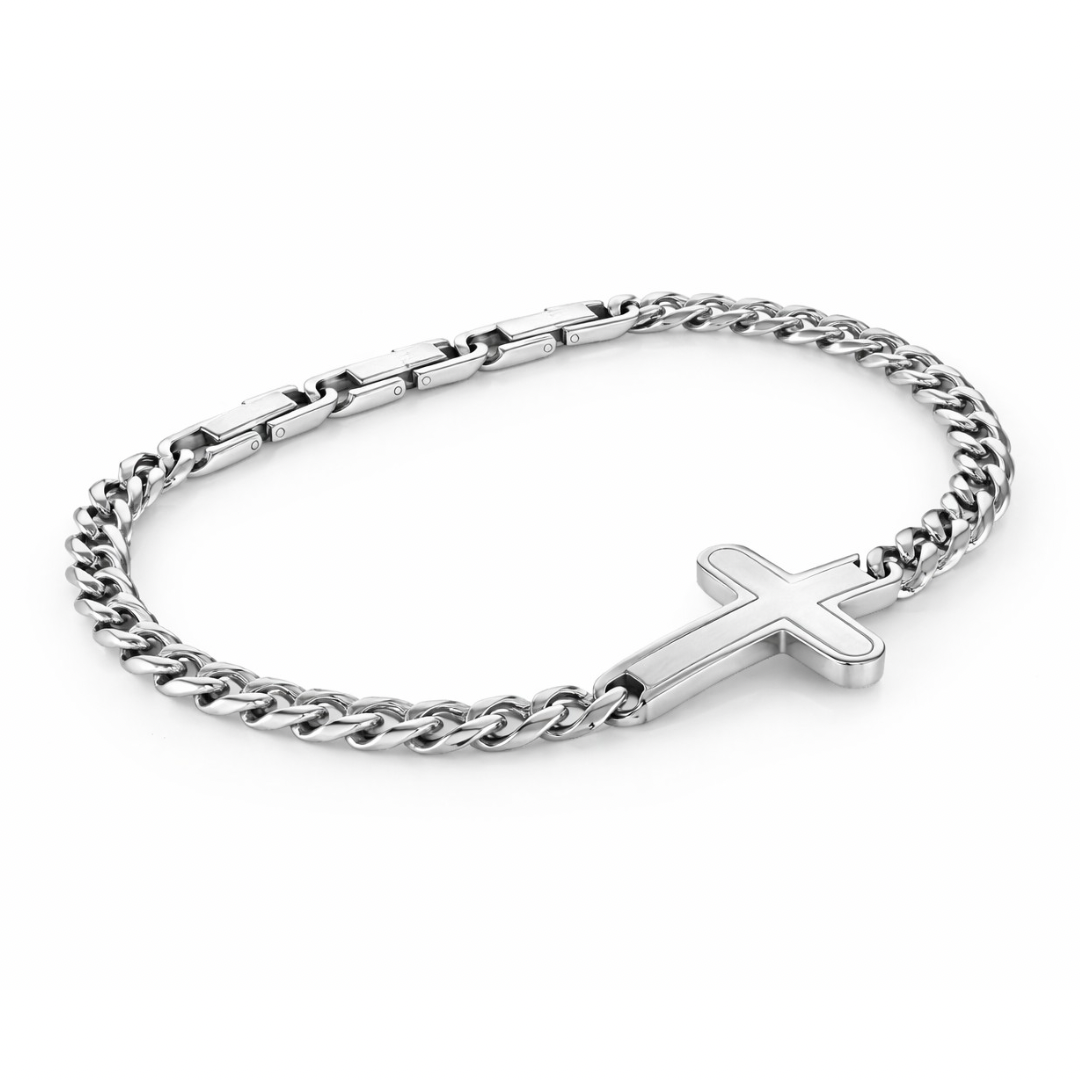 Bracciale a catena a maglie forzate incrociate | 7.5"+1" Acciaio inossidabile Oro, Argento e Brunito