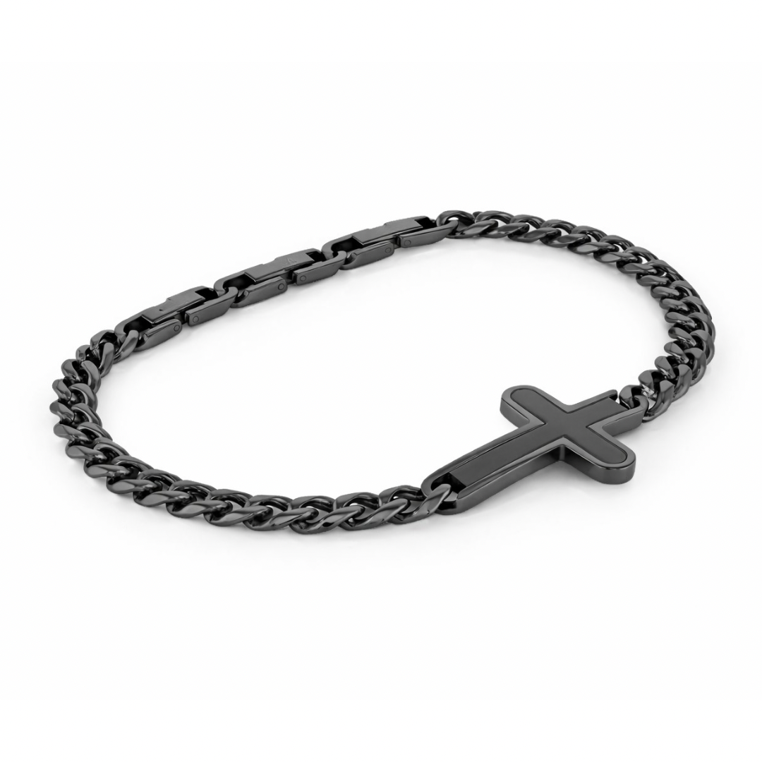 Bracciale a catena a maglie forzate incrociate | 7.5"+1" Acciaio inossidabile Oro, Argento e Brunito