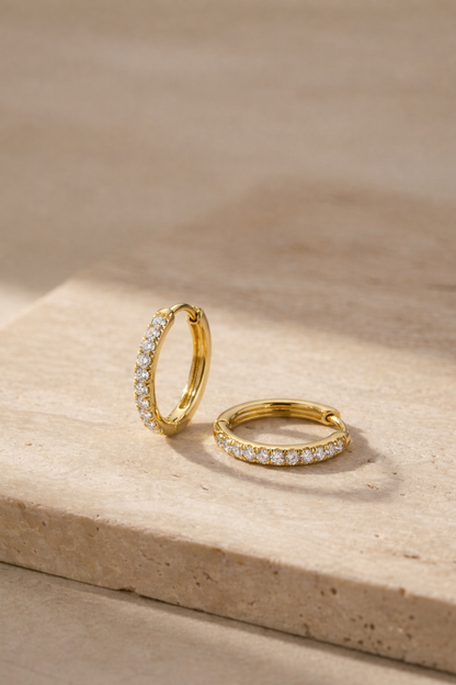 Eternity Huggie Hoop Earrings – Silver or 14K Gold Plated Premium Stainless Steel