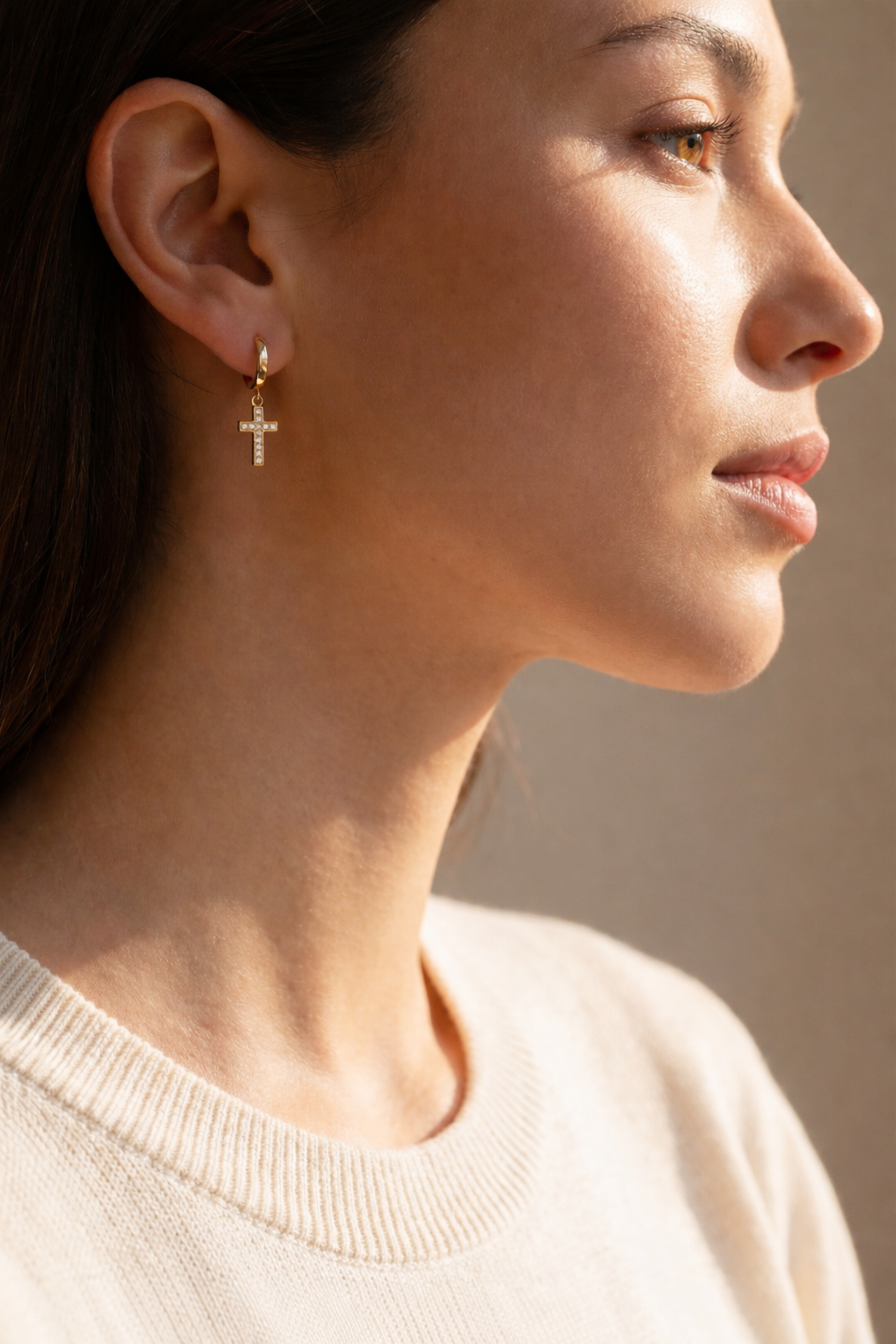 Boucles d'oreilles pendantes en forme de croix – Zirconium blanc, acier inoxydable plaqué or 14 carats ou argent, Bijoux chrétiens Canada