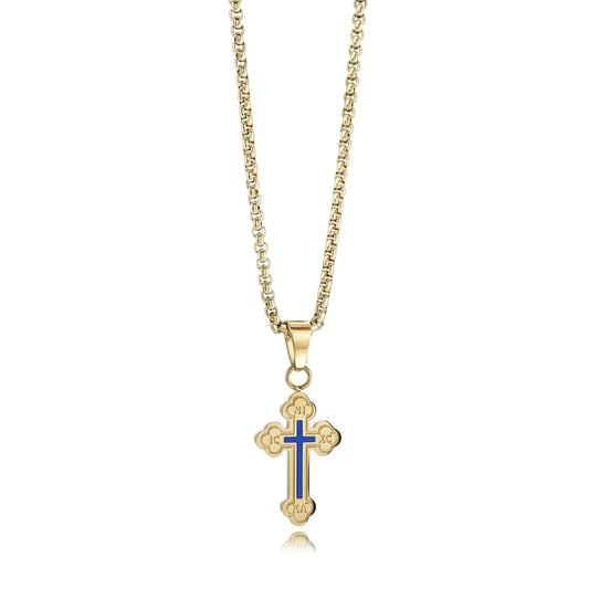 Baptism Orthodox Cross Necklace | 18" 14k Gold Plated or Silver Stainless Steel