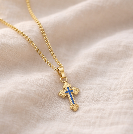 Baptism Orthodox Cross Necklace | 18" 14k Gold Plated or Silver Stainless Steel
