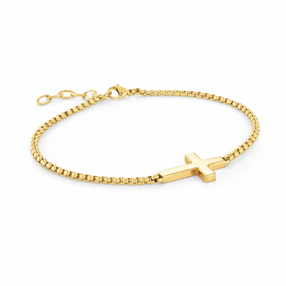 Gold cross bracelet minimalist Christian jewelry stainless steel for women